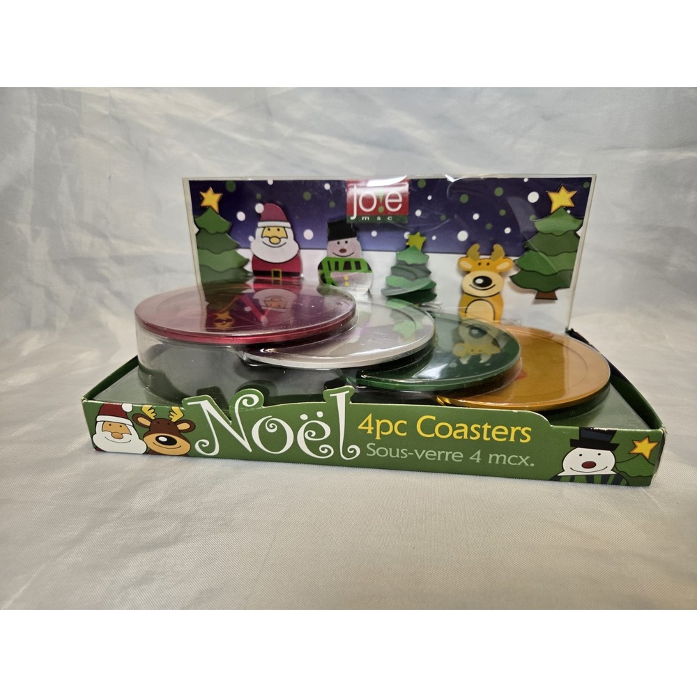 Jo!e Set Of 4 Holiday NOEL‎ Drink Coasters New Festive Metal Christmas Colorful